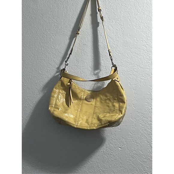 COACH Yellow Signature Patent Leather Convertible Hobo Handbag A1293-F19282 - Picture 1 of 9
